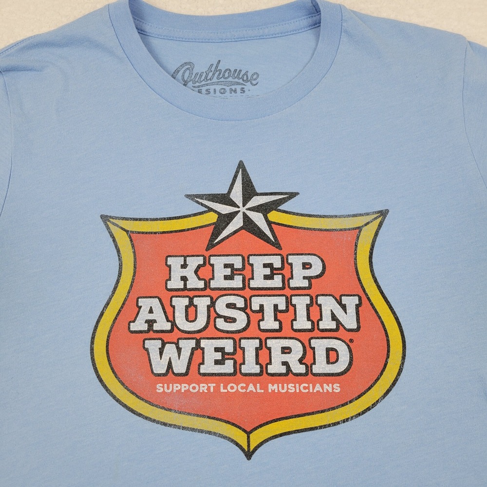 Outhouse Designs Keep Austinโ Weird Short Sleeve Shirt Mens Medium Blue READ